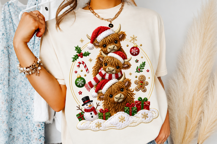 Crochet Christmas Stacked Highland Cows Sublimation Files