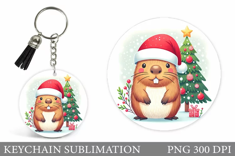 Christmas Capybara Keychain. Christmas Keychain Sublimation