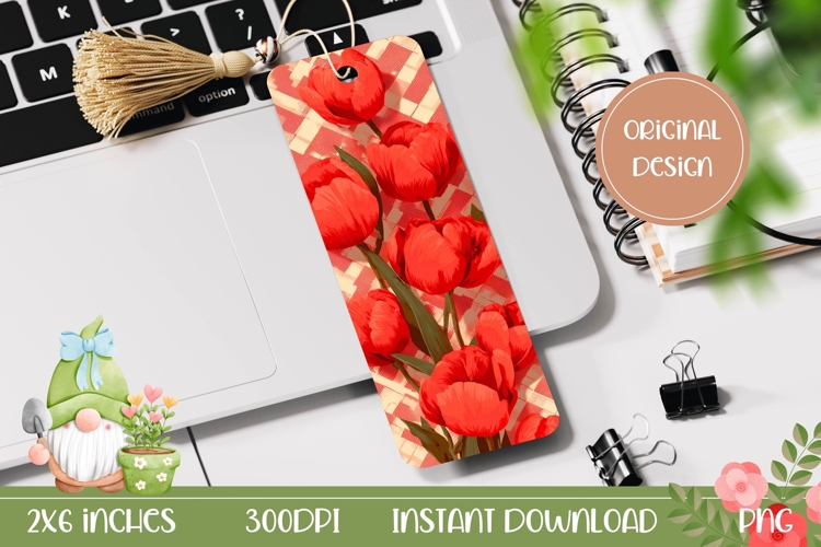 Printable Bookmark, Red Tulips Bookmark Design, Flowers PNG
