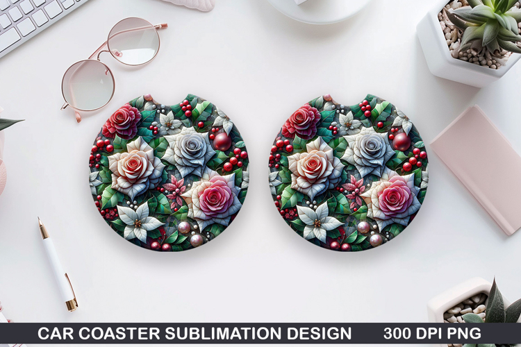 Roses Flower Car Coaster Sublimation|Christmas Coaster PNG