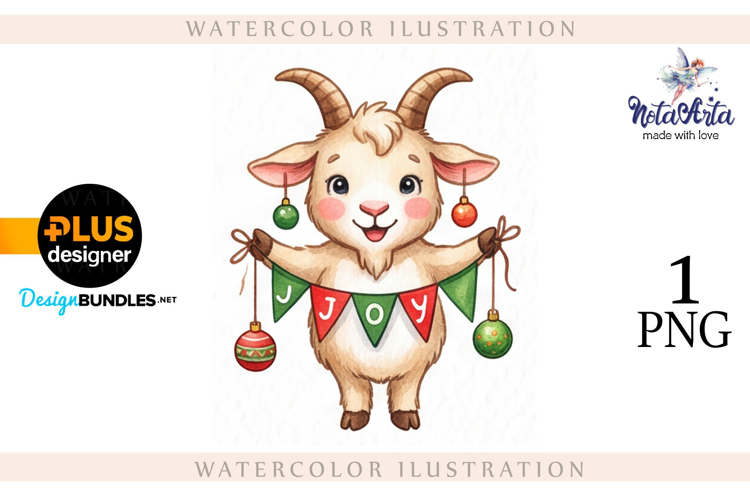 Christmas Goat in Watercolor Style