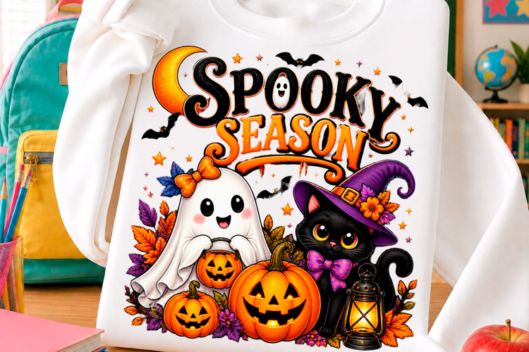 Spooky season ghost and black cat pumpkin Halloween t shirt