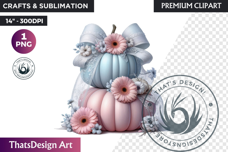 Floral Dreamy Pastel coquette pumpkin with bow PNG Clipart