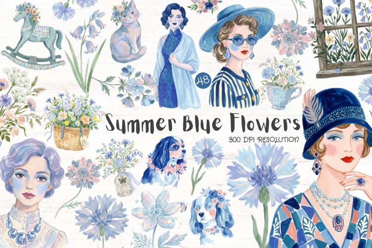 Summer Blue Flowers Beauty Clipart example image 1