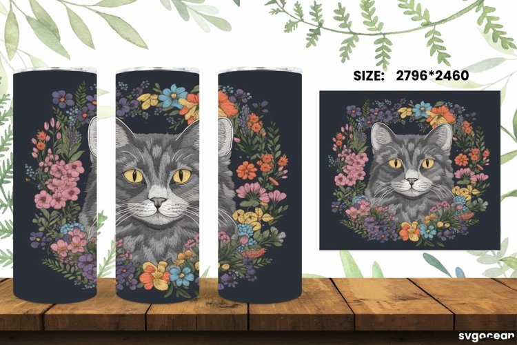 Embroidery Cat Tumbler Wrap |Skinny 20 oz| Sublimation example image 1