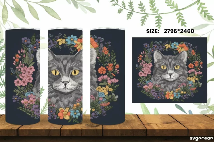 Embroidery Cat Tumbler Wrap |Skinny 20 oz| Sublimation