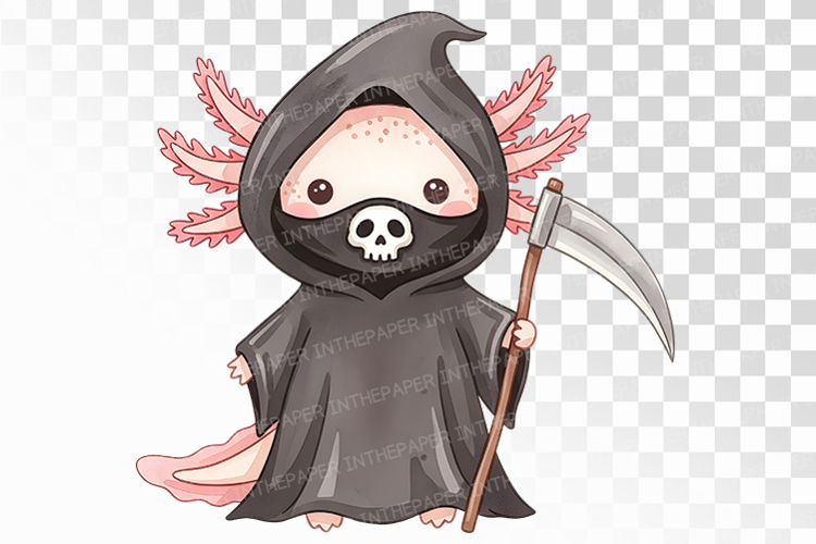 Halloween Axolotl Grim Reaper Scythe Skull PNG Uparupa