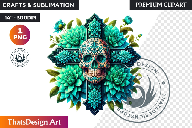 Floral Day of Dead Crosses Clipart Sugar skull PNG catrina