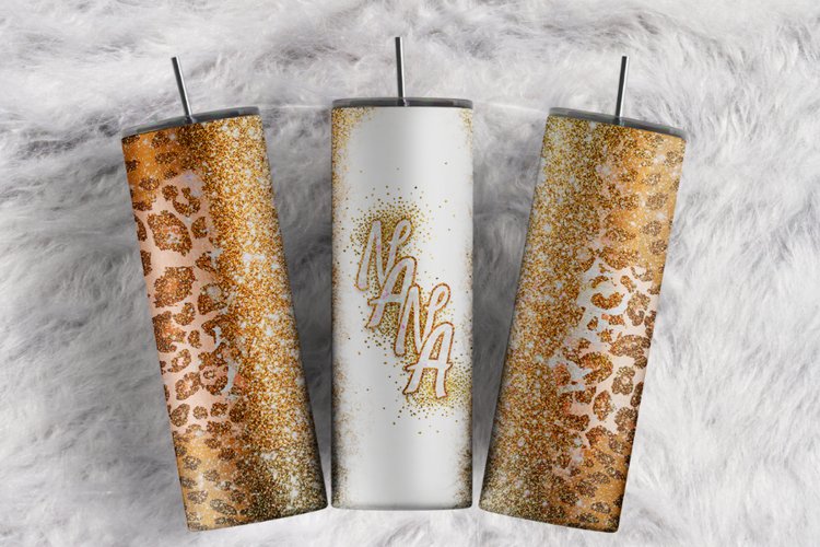 Nana Gold Glitter Leopard Print Border 20 oz tumbler wrap