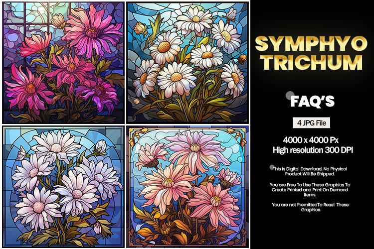 Stained Glass Symphyotrichum Square Coaster - 04 Variations example image 1