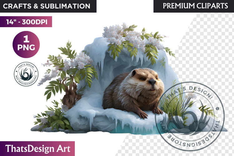 Beaver Watercolor Winter Animal Clipart Arctic Wildlife PNG