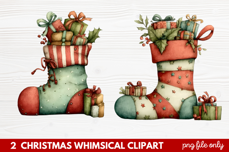 2 Whimsical Christmas Clipart featuring cute holiday charact
