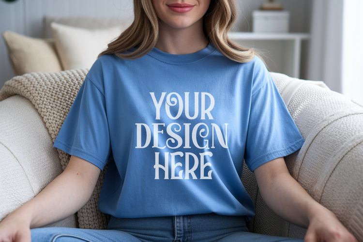 Blue Jean Comfort Colors 1717 T-shirt Mockups,1717 Mockups