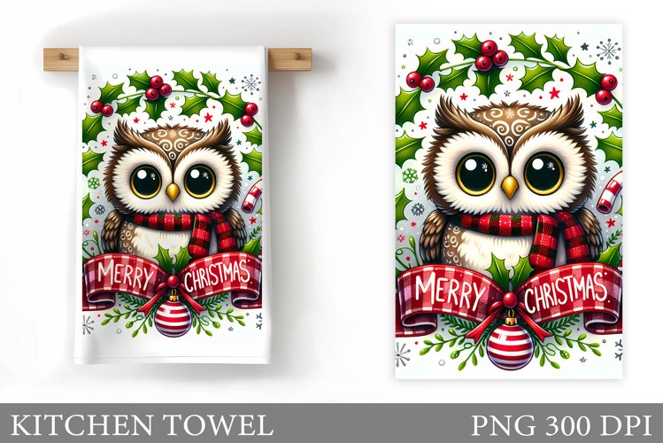 Cute Owl Kitchen Towel. Christmas Owl Kitchen Towel Design example image 1