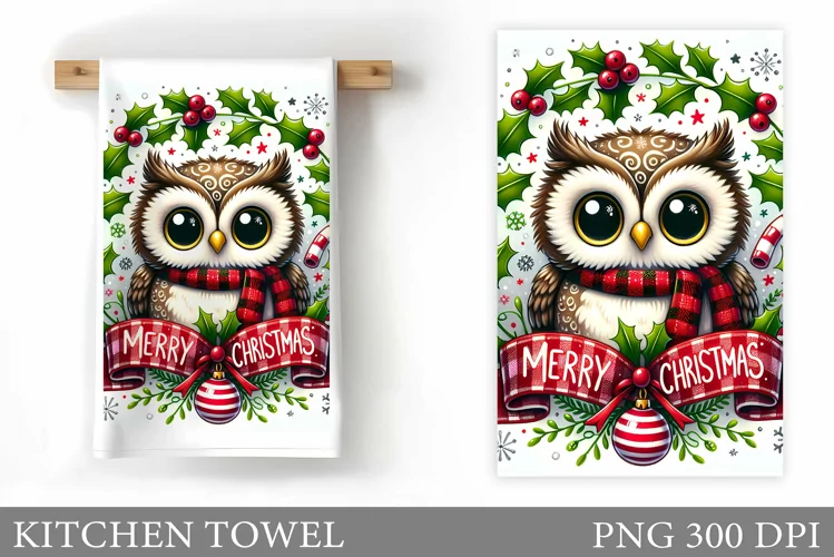 Cute Owl Kitchen Towel. Christmas Owl Kitchen Towel Design