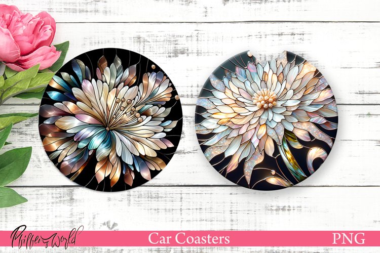 Car Coasters | Pearl Flowers | White Sparkling Flowers