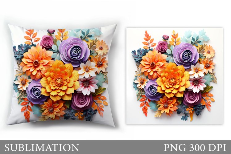 3D Flowers Pillow Design. Floral Sublimation example image 1