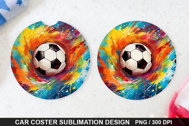 Soccer Ball Car Coaster - Coaster Sublimation Design