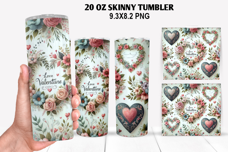 Valentine Skinny Tumbler 20oz Wrap Design, Valentine Tumbler