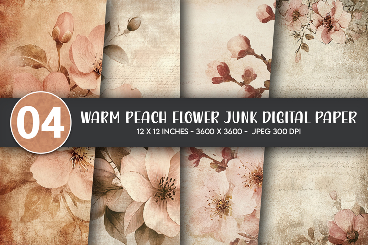 Warm Peach Flower Junk Digital Paper example image 1