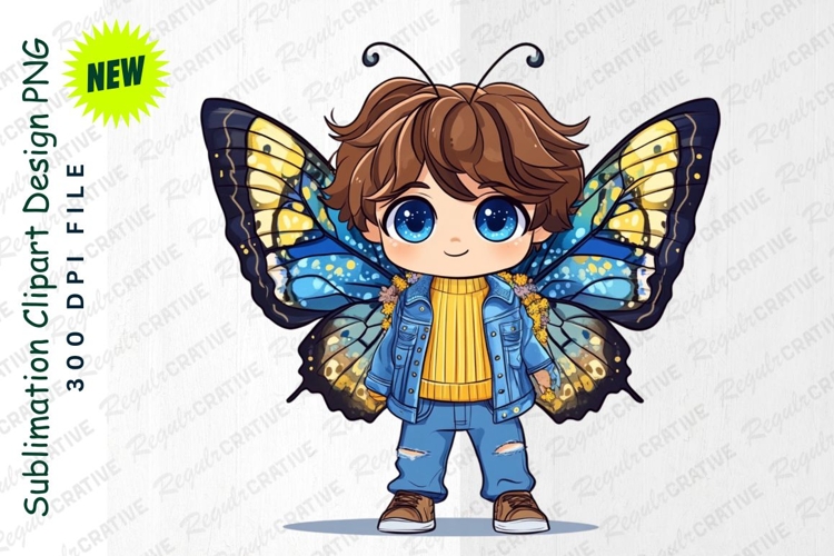 Cute Boy With Butterfly Wings Clipart Png