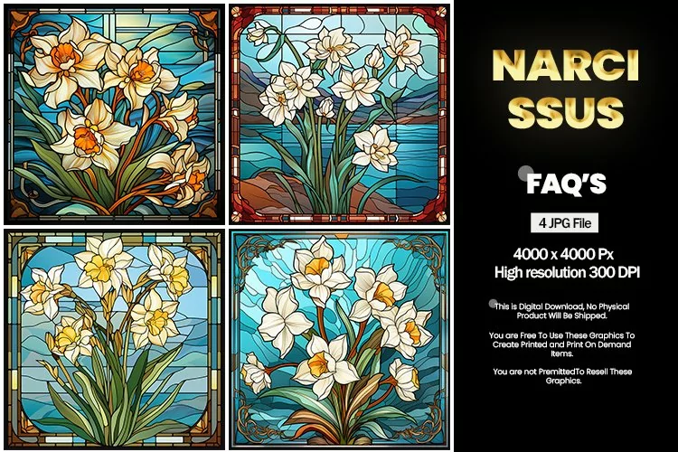 Stained Glass Narcissus Square Coaster - 04 Variations