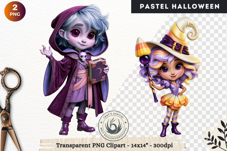 Cute Halloween Pastel characters Clipart sublimation