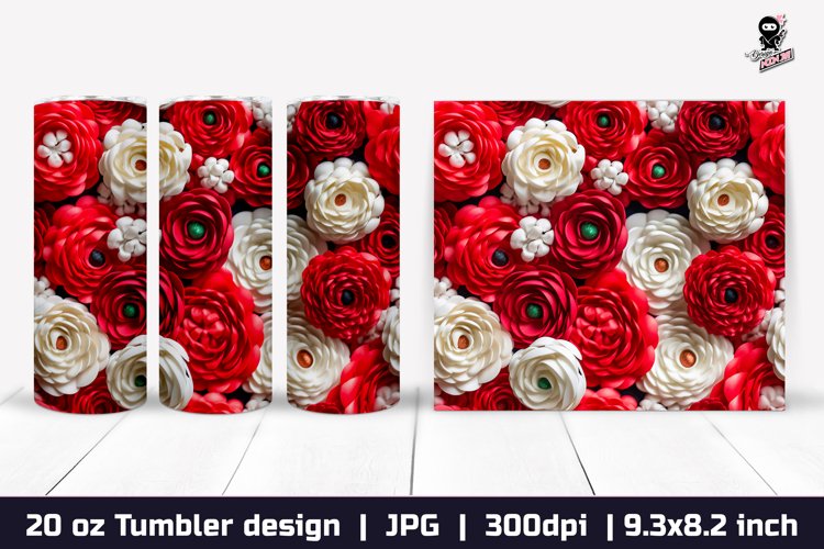 3d Flowers Tumbler, Roses Tumbler Sublimation Wrap example image 1