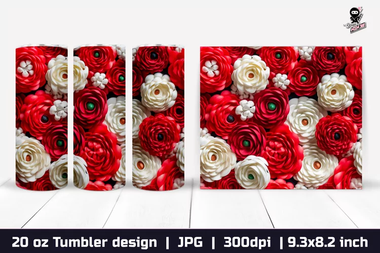 3d Flowers Tumbler, Roses Tumbler Sublimation Wrap