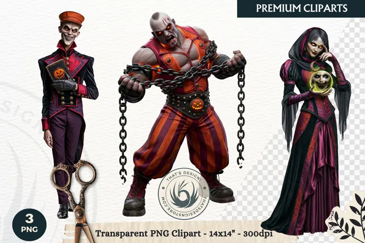 Dark Fantasy Halloween characters Clipart PNG sublimation