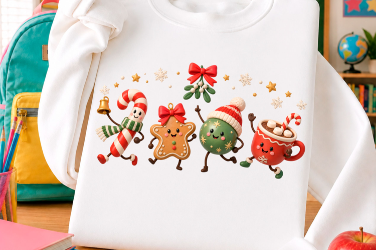 Cute Christmas Candy Character T Shirt Design