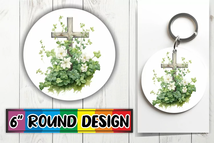 Graceful Cross and Floral Circle Keychain