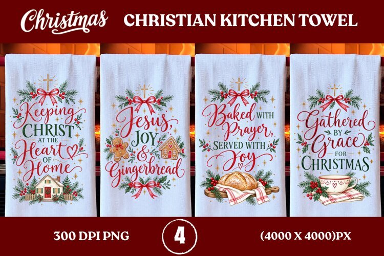 4 Christian Christmas Kitchen Towel PNGs, 4 Jesus Christmas example image 1