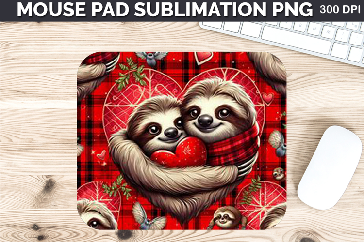 Watercolor Sloth Mouse Pad Sublimation - Valentines PNG