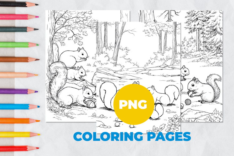 Squirrels in the forest Coloring Pages | Coloring book