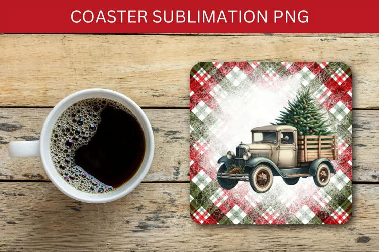 square coaster - christmas truck