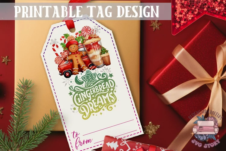 Watercolor Christmas Gift Tag Gingerbread man Ornaments PNG
