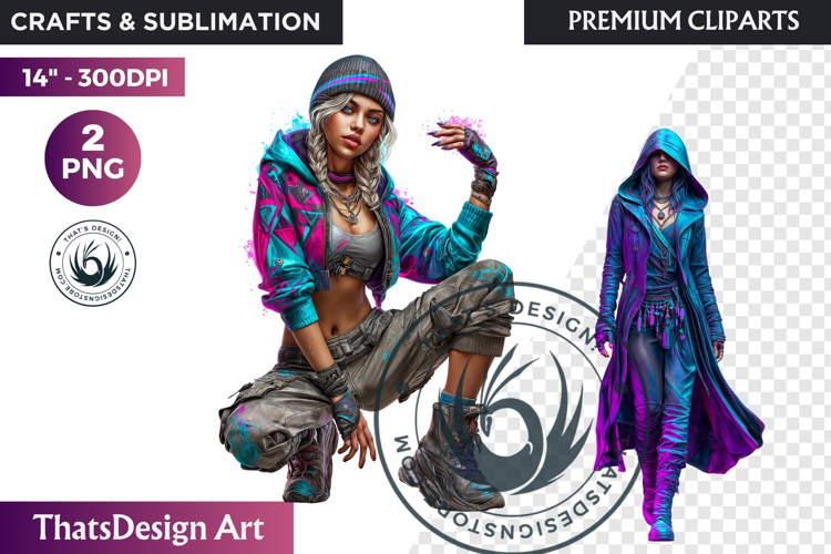 Urban Neon Witch Sublimation Graphics, Cyberpunk PNG