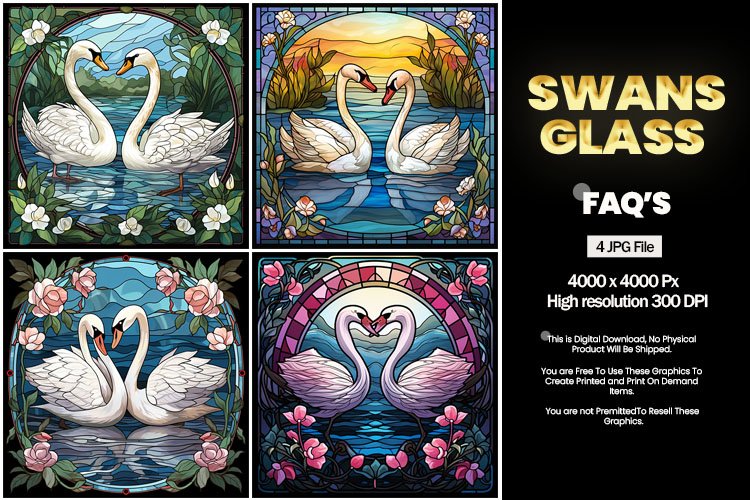 Swans Stained Glass Square Coaster - 04 Variations example image 1