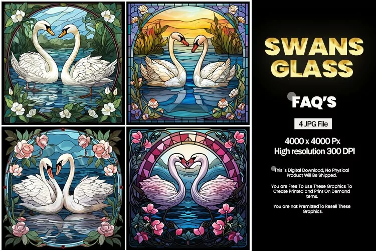 Swans Stained Glass Square Coaster - 04 Variations
