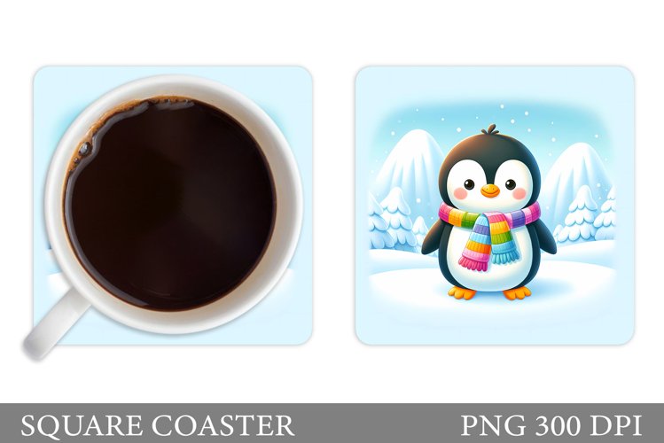 Cute Penguin Coaster Design. Christmas Coaster Sublimation example image 1