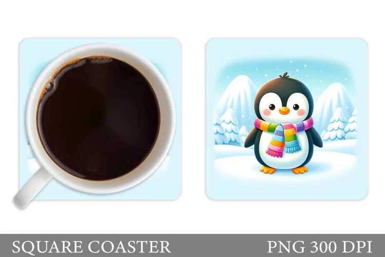 Cute Penguin Coaster Design. Christmas Coaster Sublimation