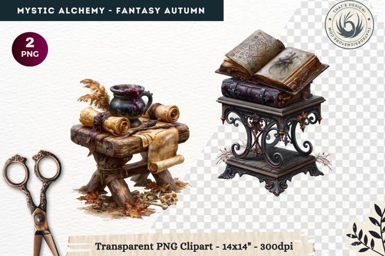 Gothic Witch Mystic Alchemy Clipart, Autumn Apothecary PNG