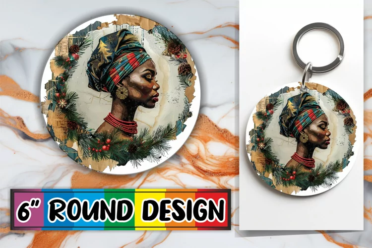Woman Portrait Holiday Round Design Sublimation Keychain