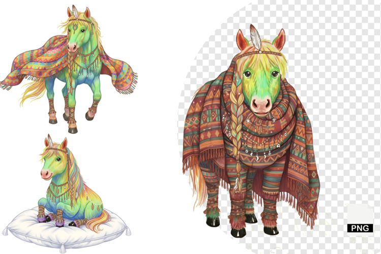 Boho Watercolor Christmas Horse Clipart
