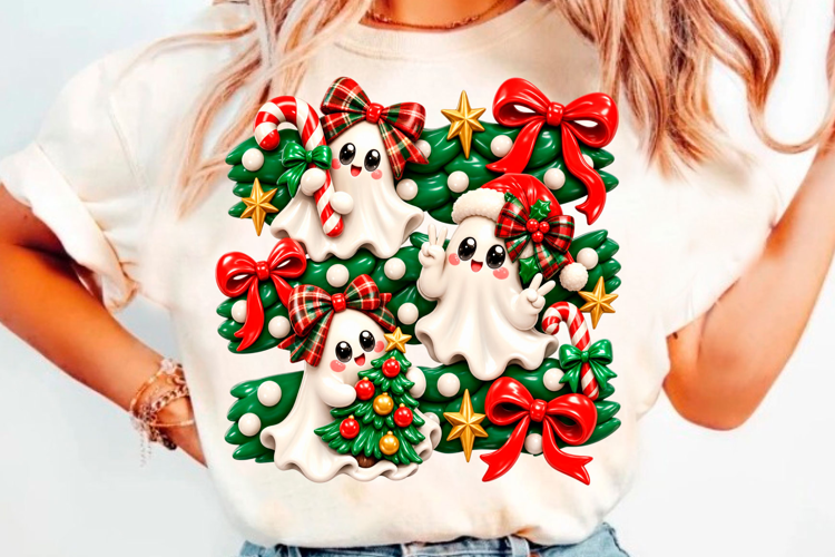 Cute Christmas ghost collection with bows, candy cane and ho