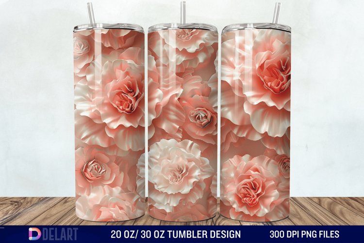 3D Flower Seamless Roses Tumbler Wrap example image 1