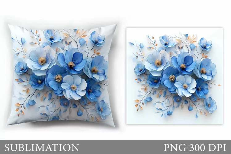 3D Flowers Pillow Design. Flowers Sublimation