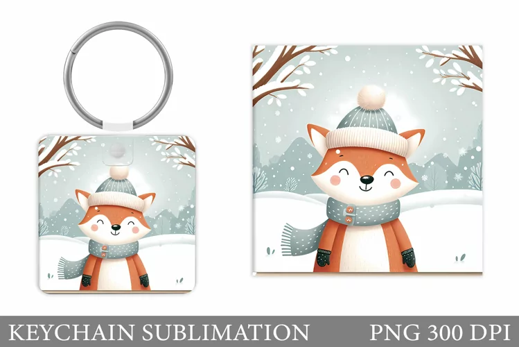 Christmas Fox Keychain. Winter Fox Keychain Design