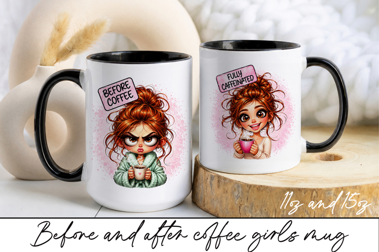 Before and After Coffee Girl Mug Wrap Sublimation